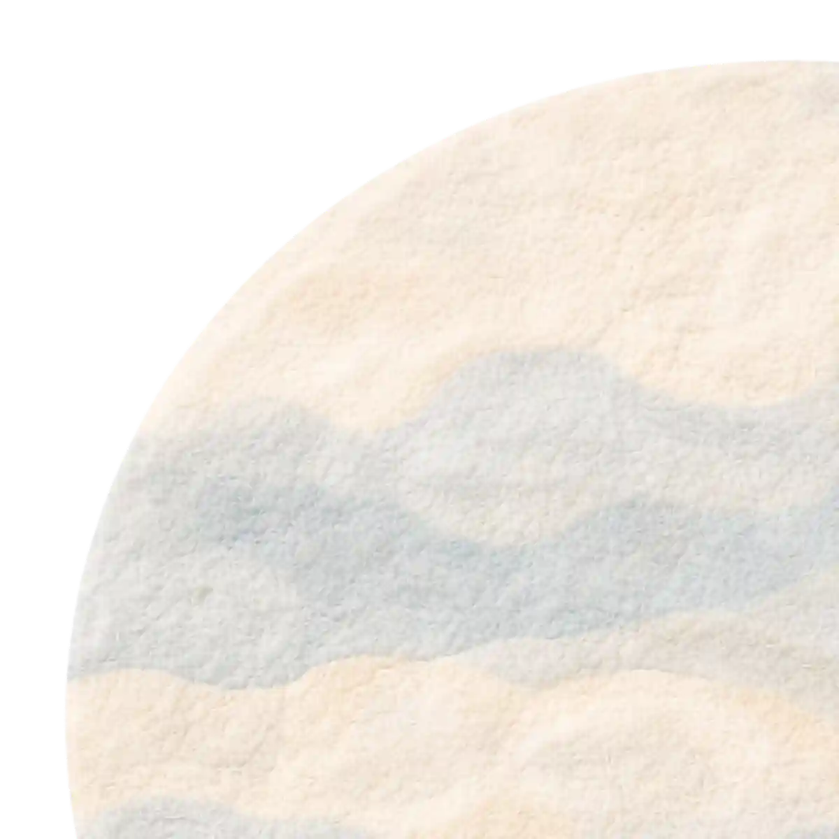 Round rug with a gradient design transitioning from beige to blue on a white background