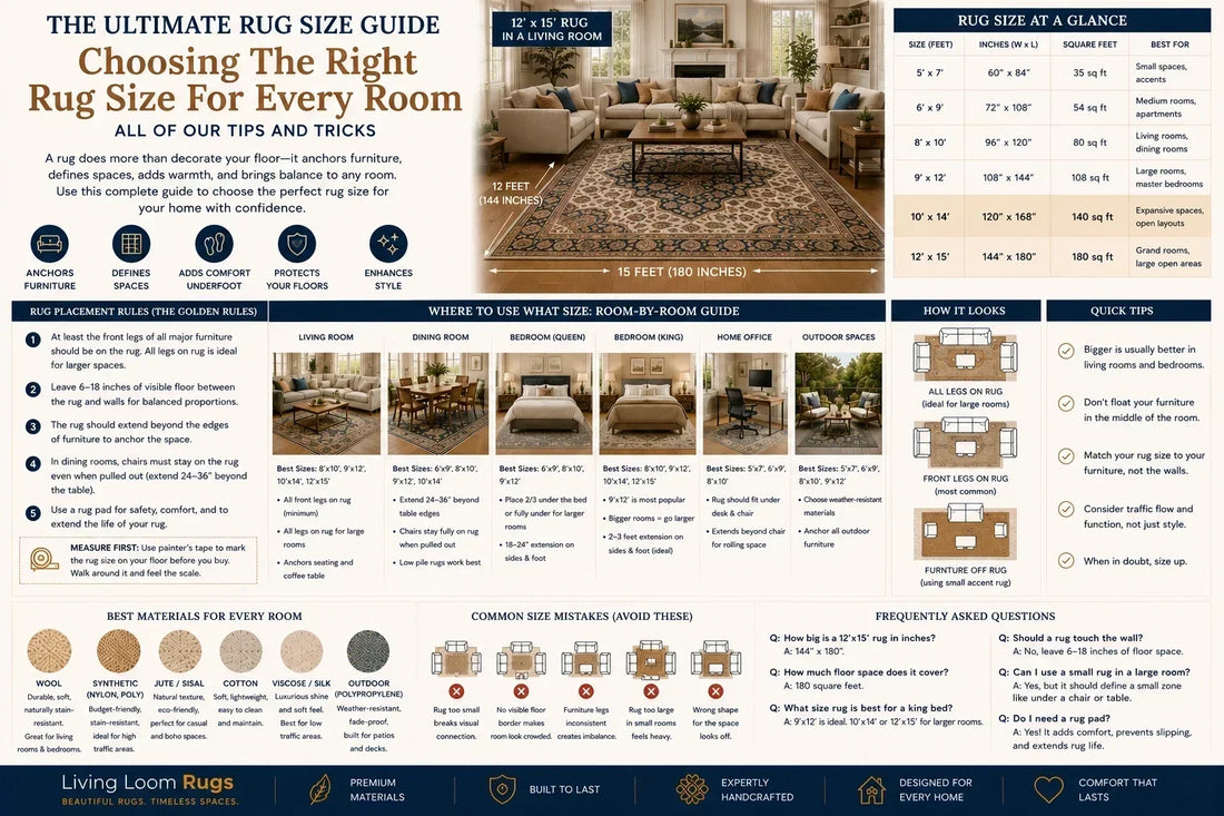 Choosing the right rug size for every room, standard and all the sizes explained for USA