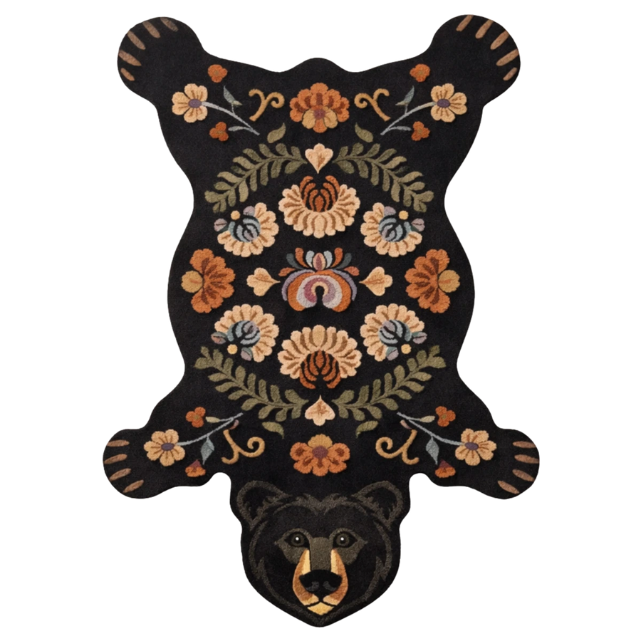 Multicolor Bear Shape Floral Irregular Hand-Tufted Wool Area Rug