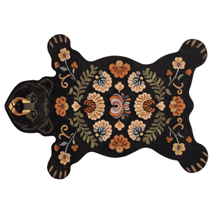 Close-up of bear rug featuring handcrafted floral details and premium wool texture