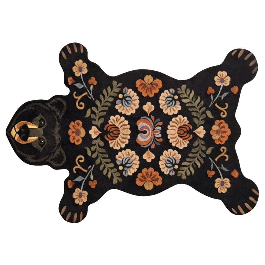 Multicolor Bear Shape Floral Irregular Hand-Tufted Wool Area Rug