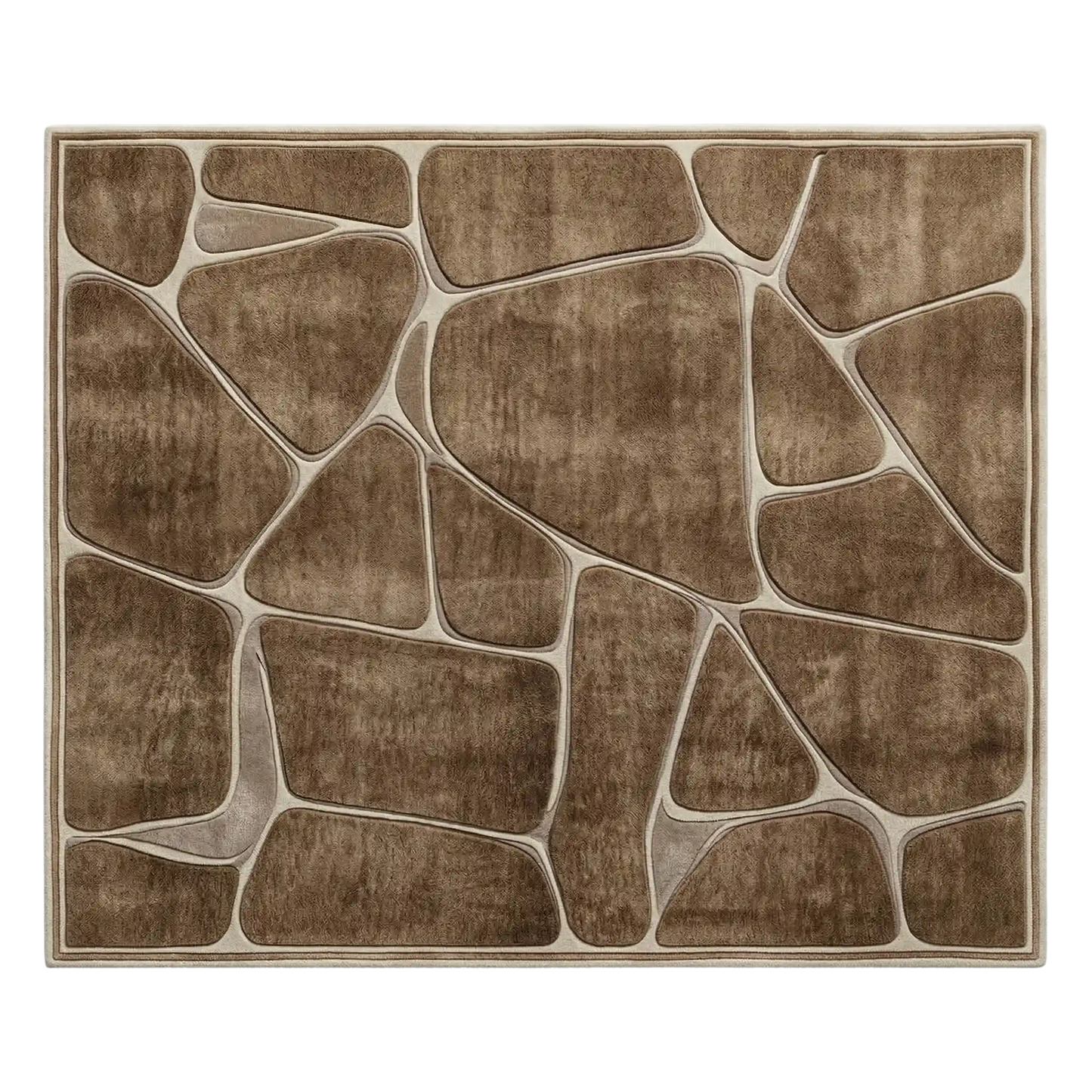 Brown Abstract Border Hand-Tufted Wool Area Rug