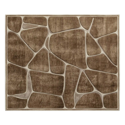 Brown Abstract Border Hand-Tufted Wool Area Rug