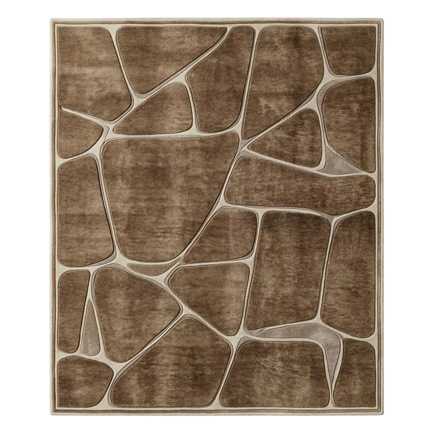 Brown Abstract Border Hand-Tufted Wool Area Rug