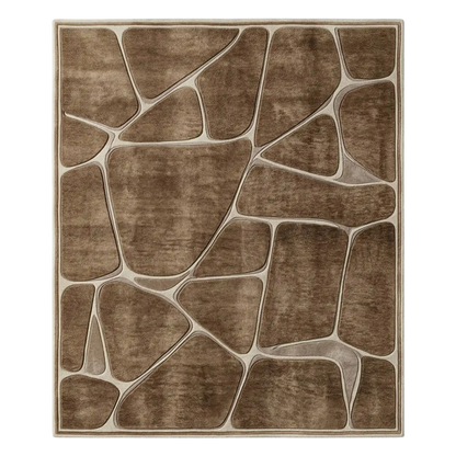 Brown Abstract Border Hand-Tufted Wool Area Rug