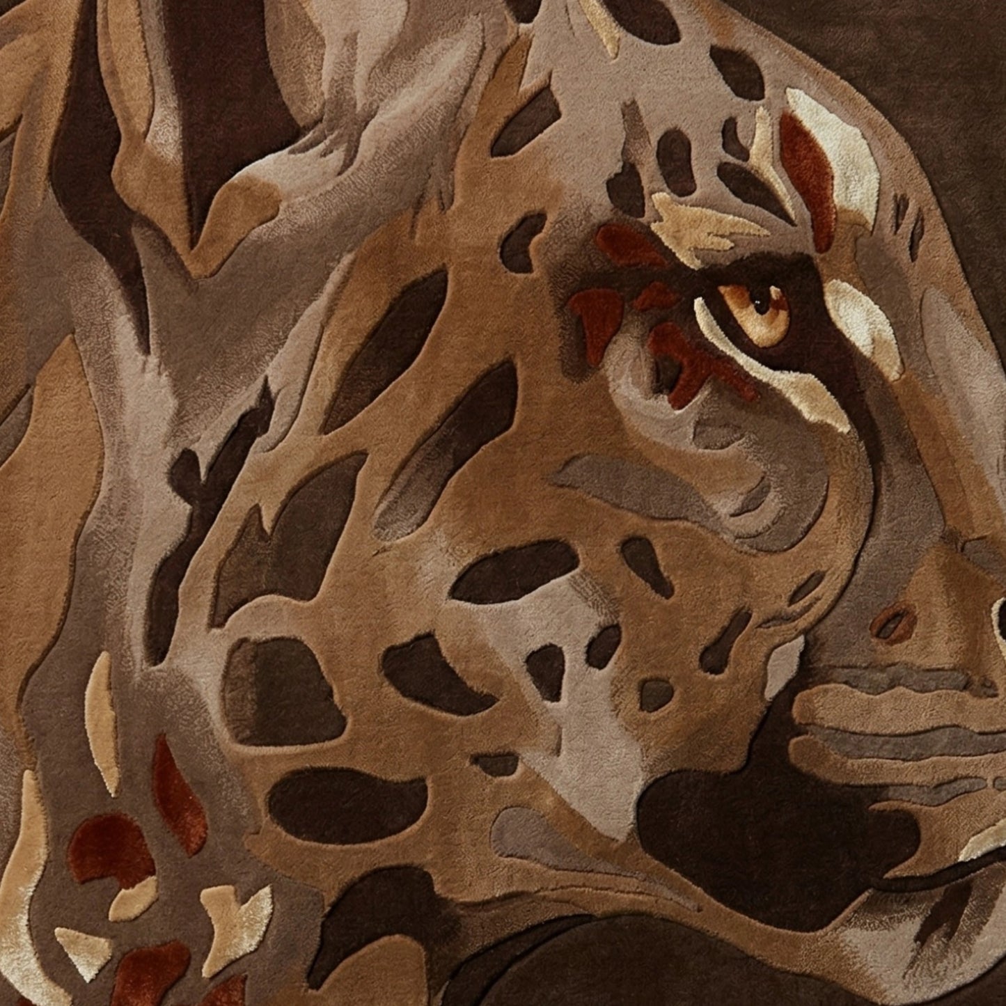 Luxury leopard portrait wool rug with detailed carving, hand tufted statement area rug for living room and upscale decor