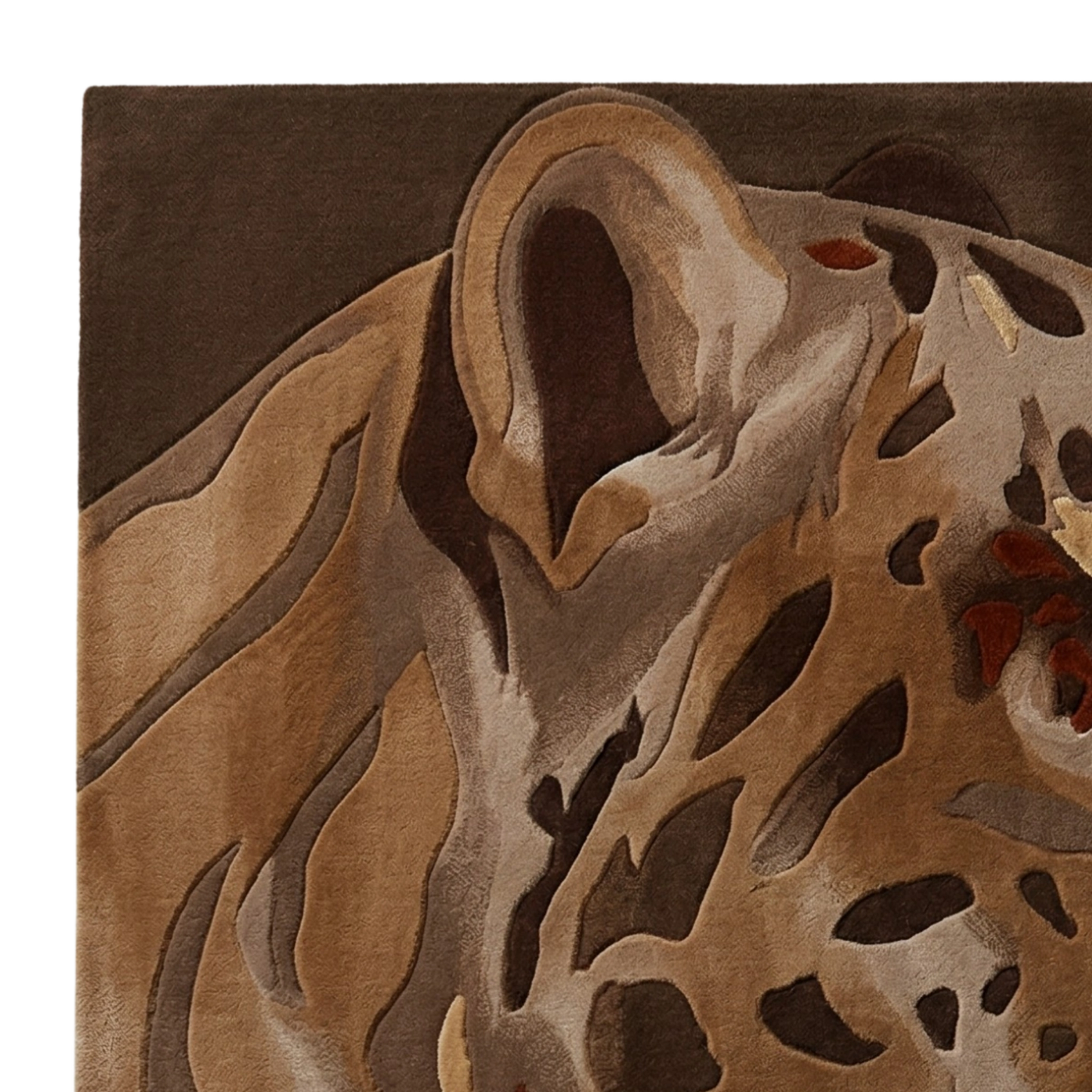 Wildlife inspired leopard head hand tufted wool rug, modern brown animal print area rug for bold USA home styling