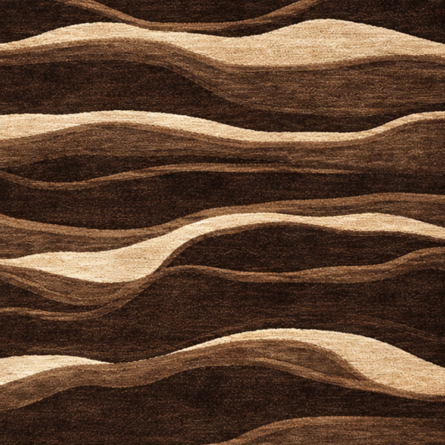 Hand-tufted area rug in brown tones with layered wave texture pattern