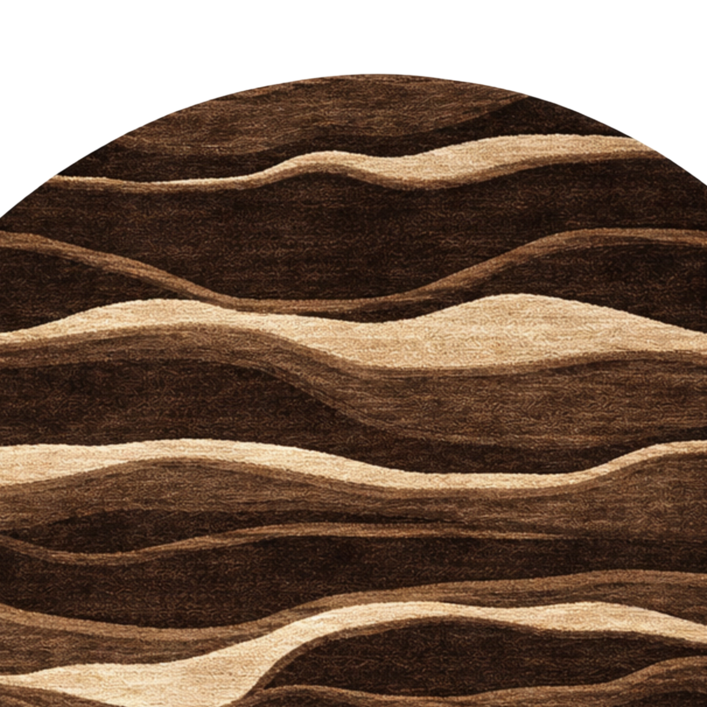 Contemporary round rug with organic abstract curves in earthy brown shades