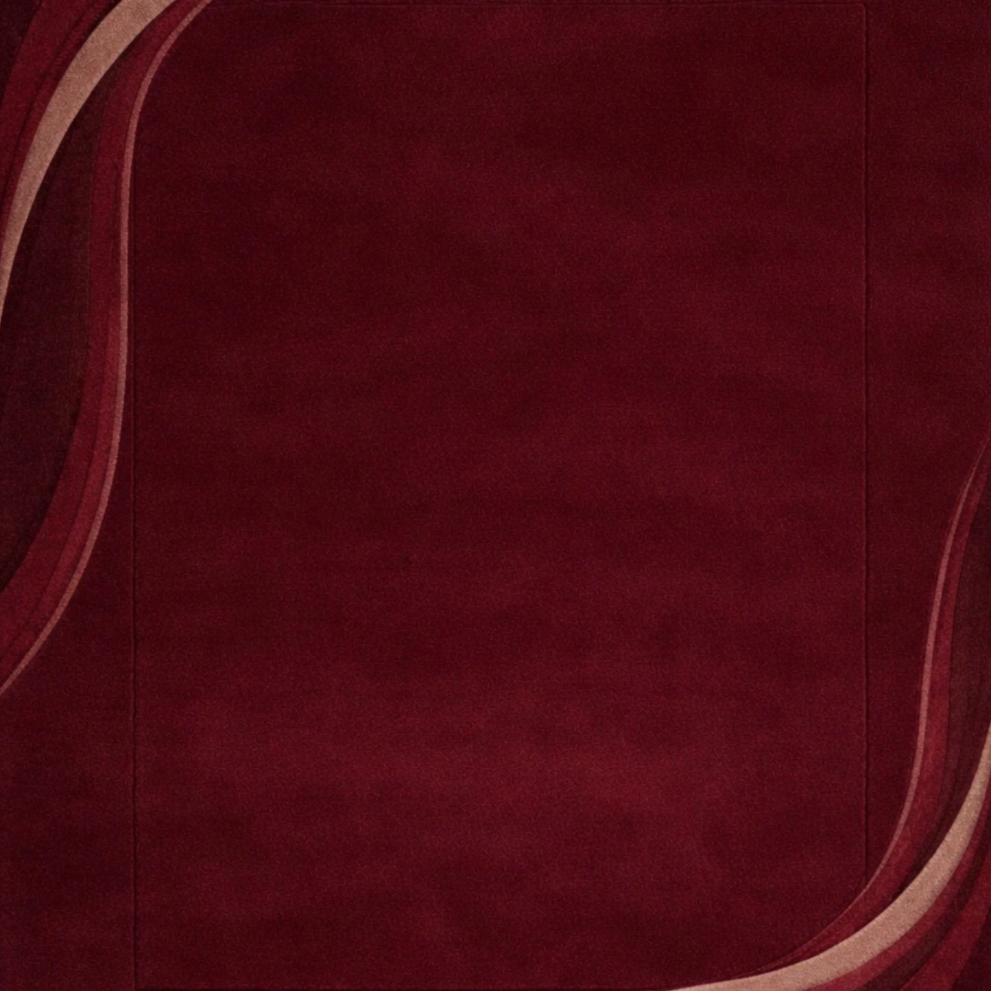 Luxury red wool area rug with abstract curved lines and tonal maroon detailing