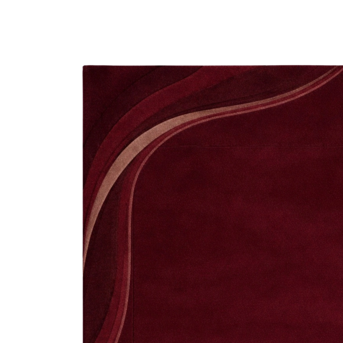 Deep burgundy contemporary rug with corner wave pattern and premium hand-tufted texture