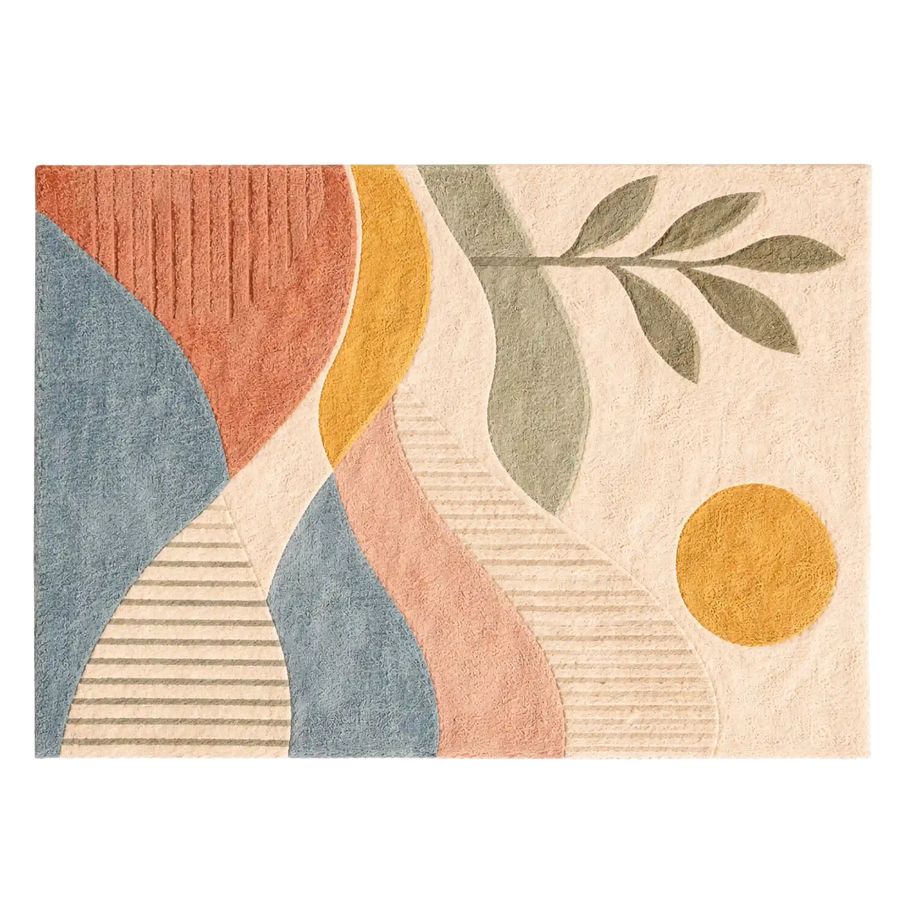 Cream Multicolor Abstract Landscape Hand-Tufted Wool Area Rug