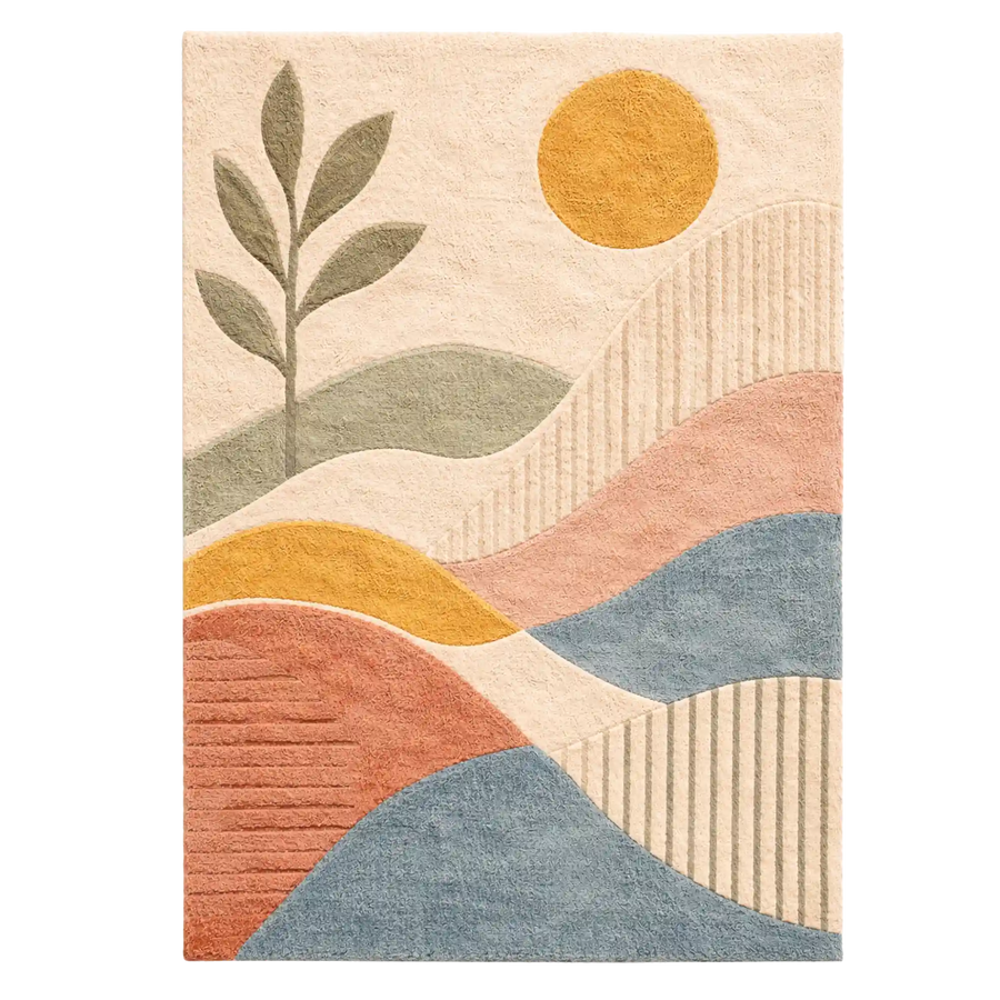 Cream Multicolor Abstract Landscape Hand-Tufted Wool Area Rug