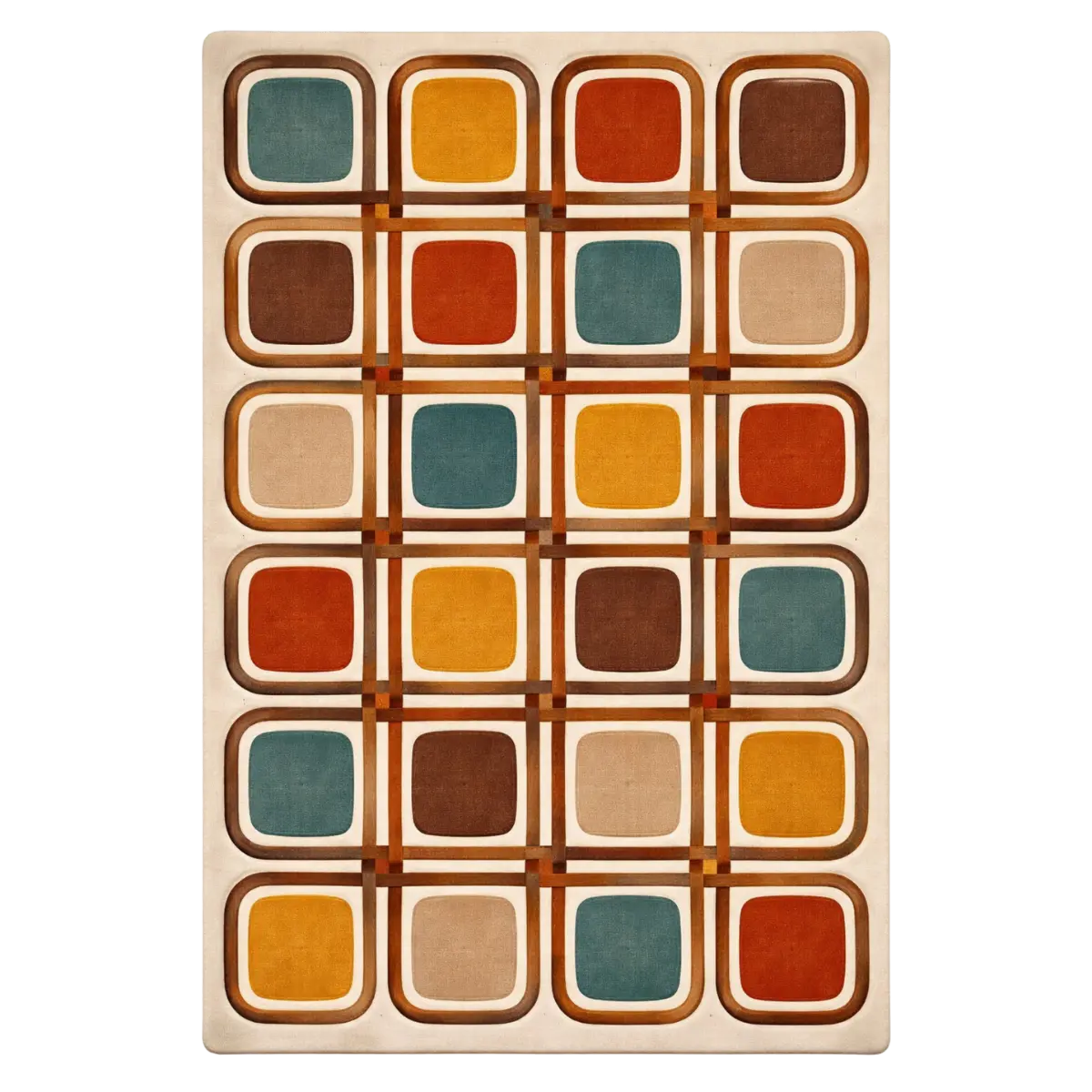 Multicolor Retro Grid Mid-Century Hand-Tufted Wool Area Rug