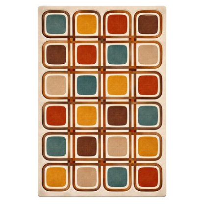 Multicolor Retro Grid Mid-Century Hand-Tufted Wool Area Rug