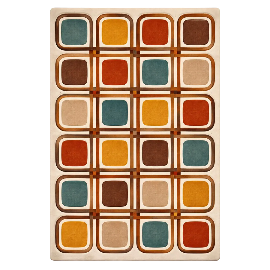 Multicolor Retro Grid Mid-Century Hand-Tufted Wool Area Rug