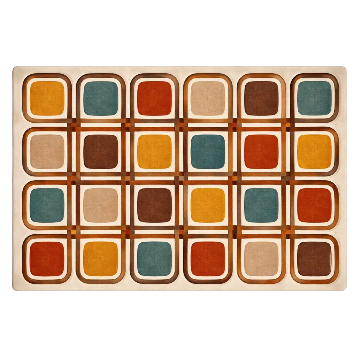 Multicolor Retro Grid Mid-Century Hand-Tufted Wool Area Rug