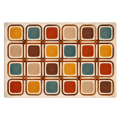 Multicolor Retro Grid Mid-Century Hand-Tufted Wool Area Rug