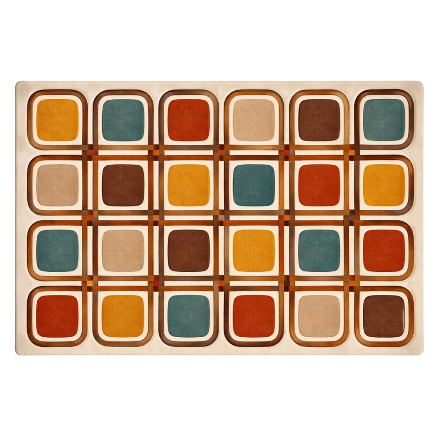 Multicolor Retro Grid Mid-Century Hand-Tufted Wool Area Rug