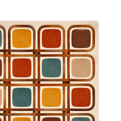 Multicolor Retro Grid Mid-Century Hand-Tufted Wool Area Rug