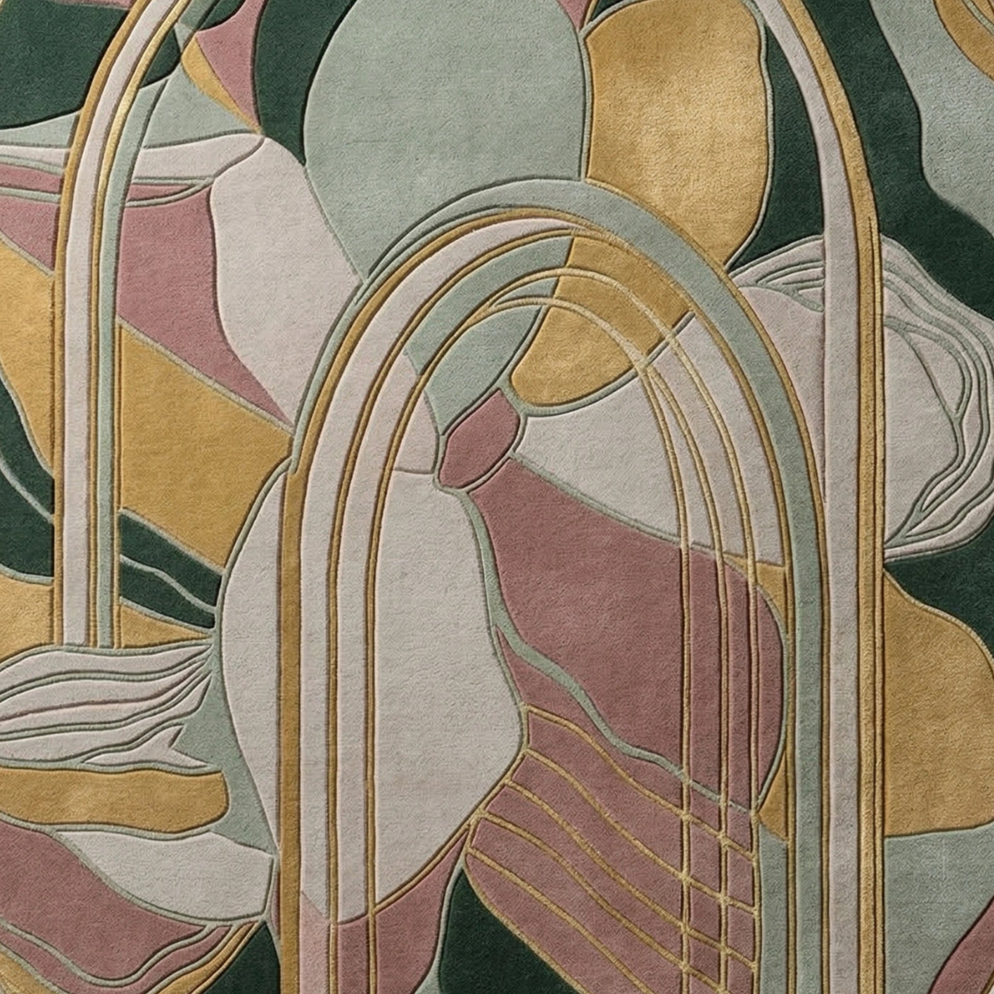 Contemporary hand-tufted rug with curved lines, floral shapes, and earthy color palette