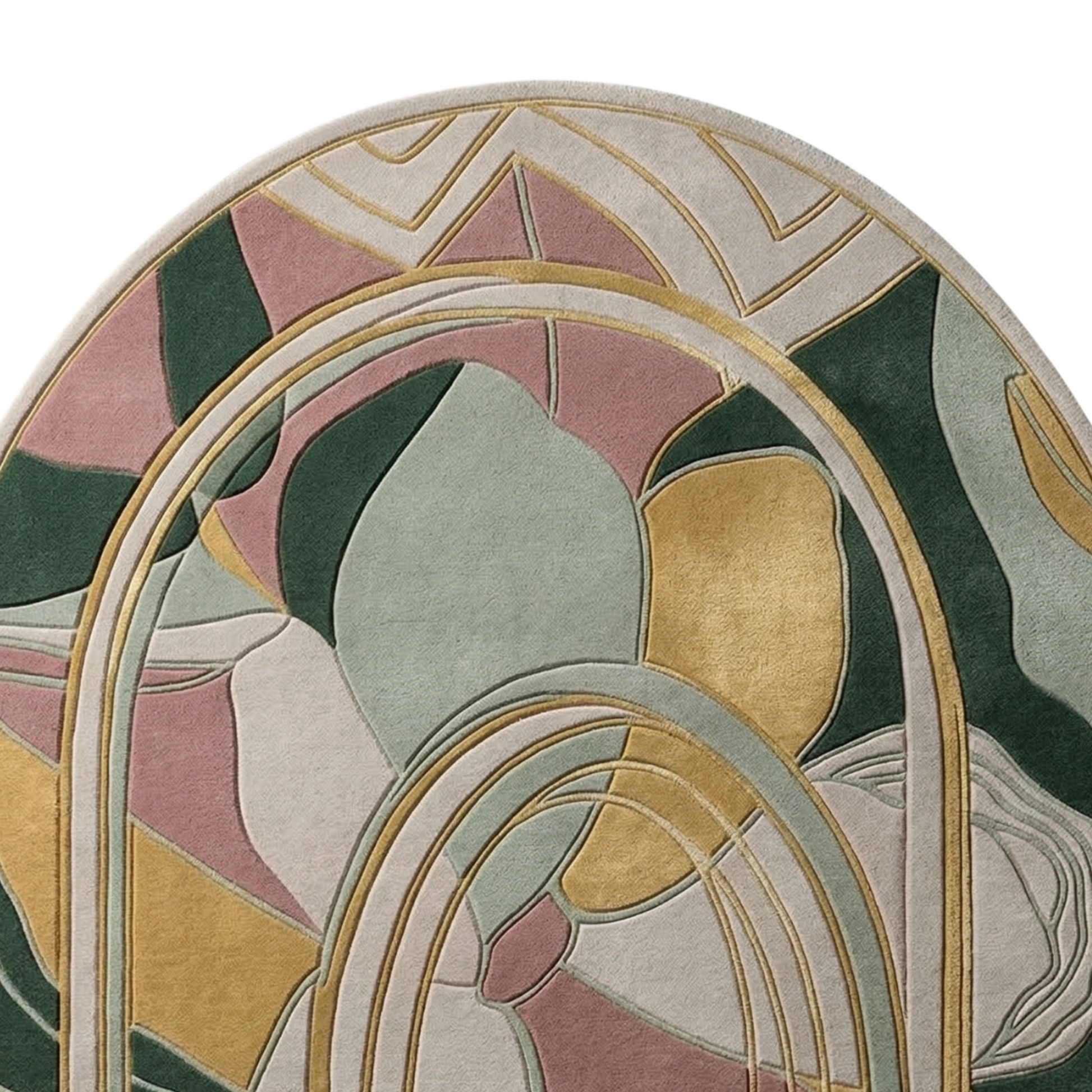 Artistic wool area rug featuring abstract arches and soft muted tones for modern interiors