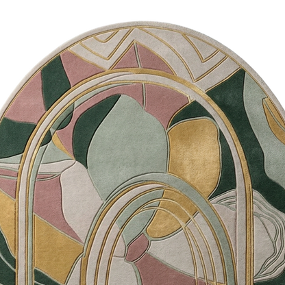 Artistic wool area rug featuring abstract arches and soft muted tones for modern interiors