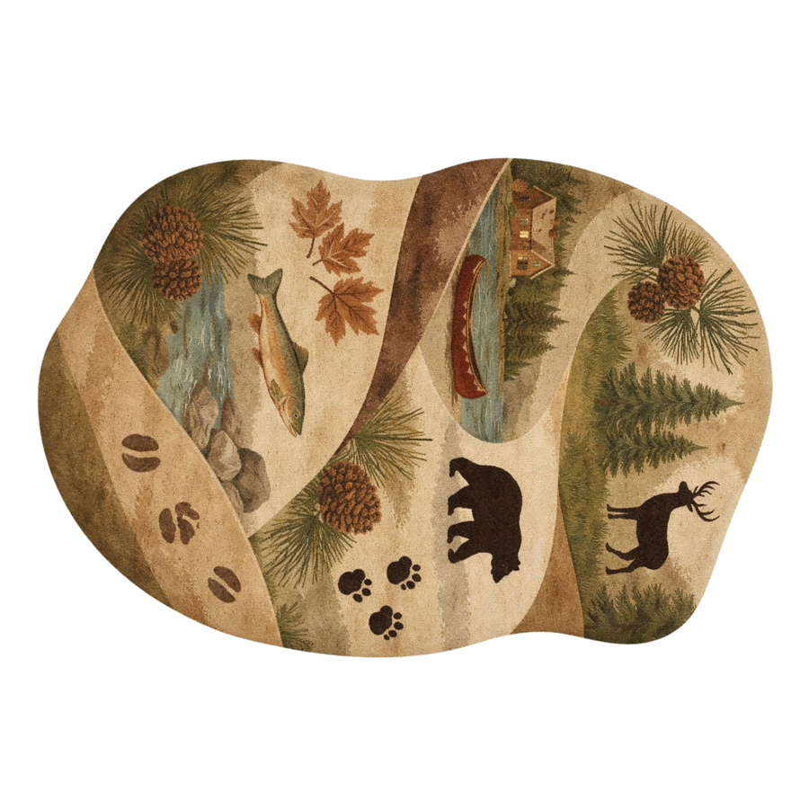 Multicolor Rustic Wildlife Landscape Hand-Tufted Wool Area Rug