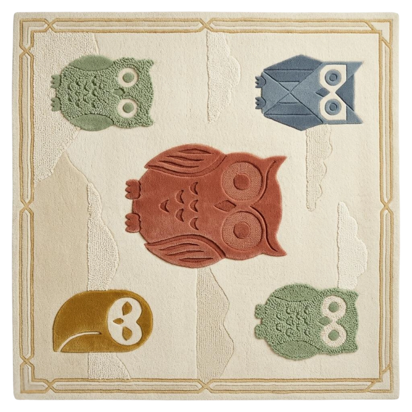 Cute owl themed hand tufted wool rug for nursery and kids bedroom, soft textured area rug with neutral tones for modern home decor