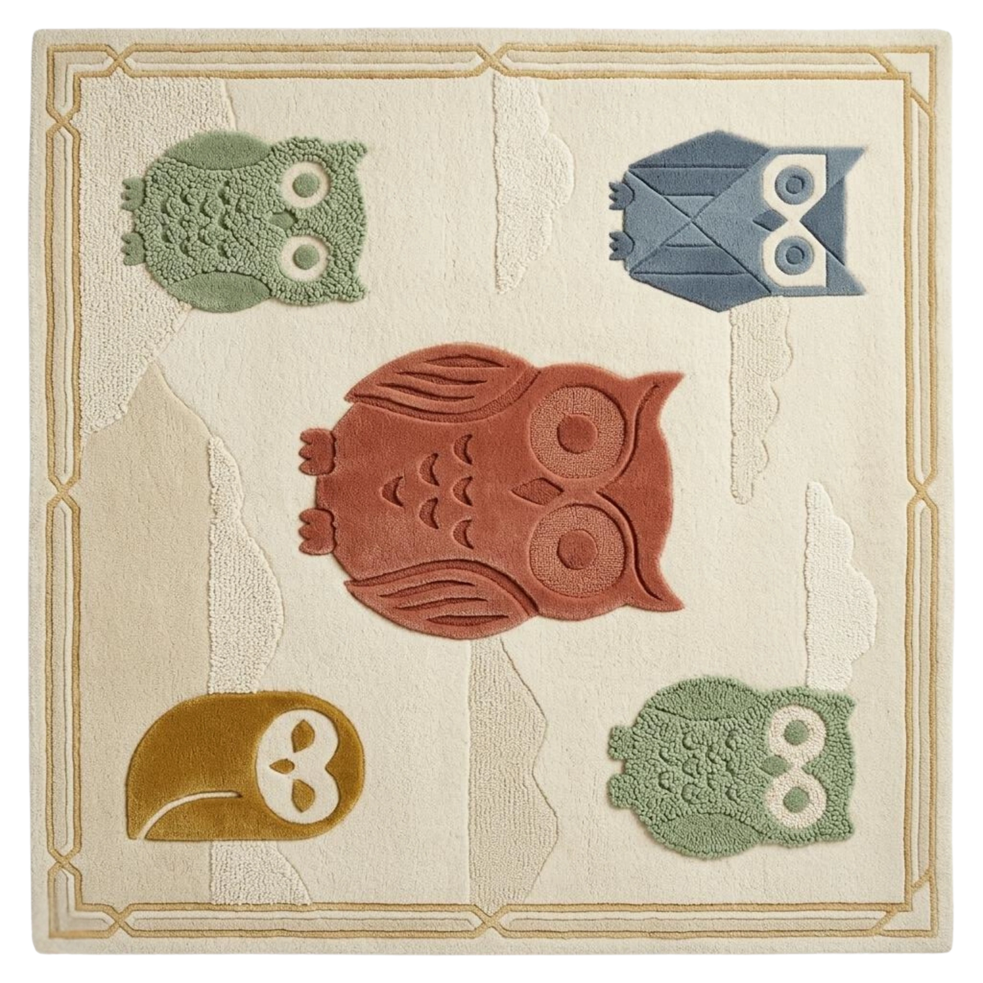Cute owl themed hand tufted wool rug for nursery and kids bedroom, soft textured area rug with neutral tones for modern home decor