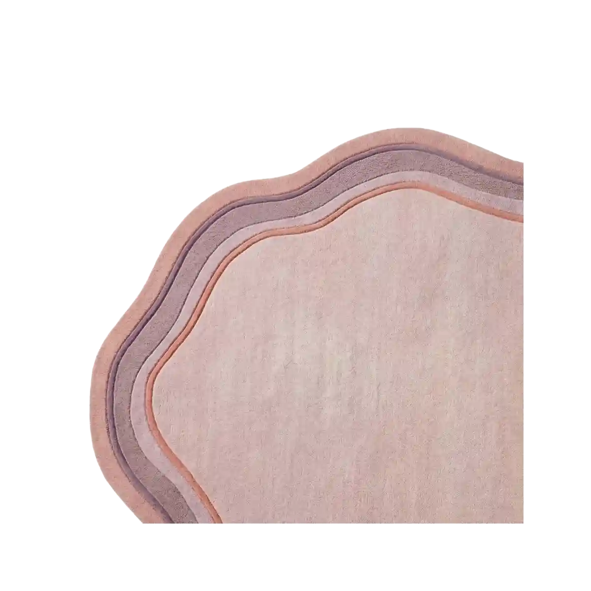 Luxury pink pastel wool area rug with soft blush center and sculpted wavy edge design for modern interiors