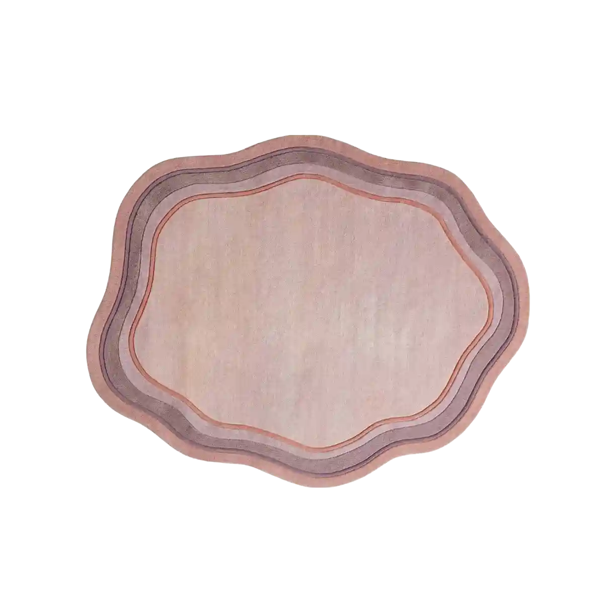 Pink Pastel Hand-Tufted Wool Area Rug with layered scalloped border design in blush pink, mauve, and soft peach tones