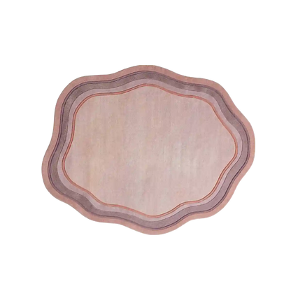 Pink Pastel Hand-Tufted Wool Area Rug with layered scalloped border design in blush pink, mauve, and soft peach tones