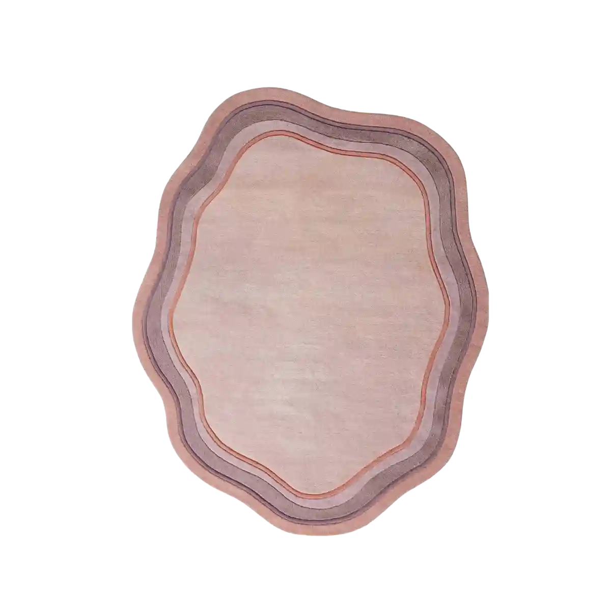 Contemporary pink pastel hand-tufted wool rug featuring an organic scalloped shape and tonal curved border detailing