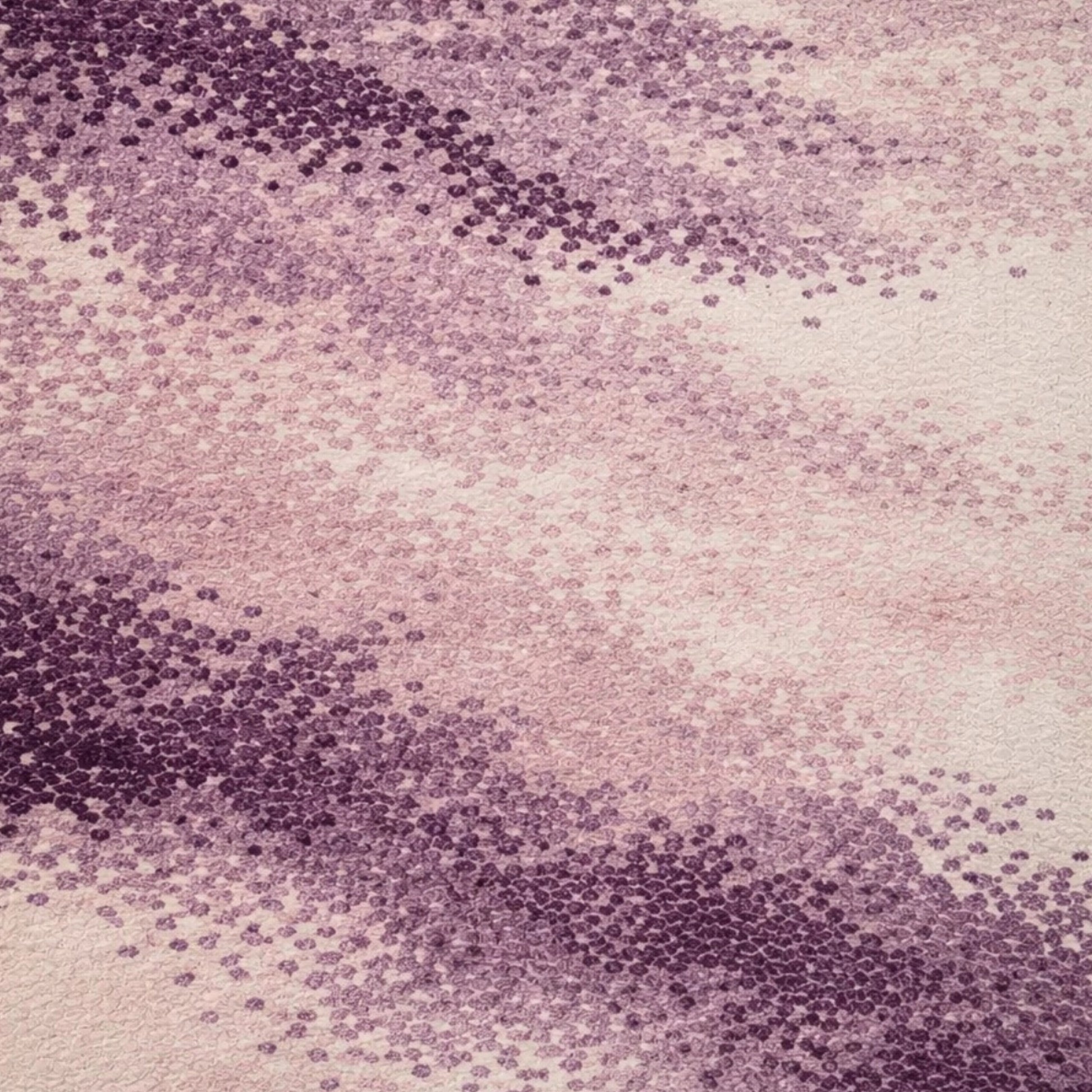 Contemporary abstract rug with mauve, lavender, and ivory color transitions