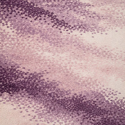 Contemporary abstract rug with mauve, lavender, and ivory color transitions