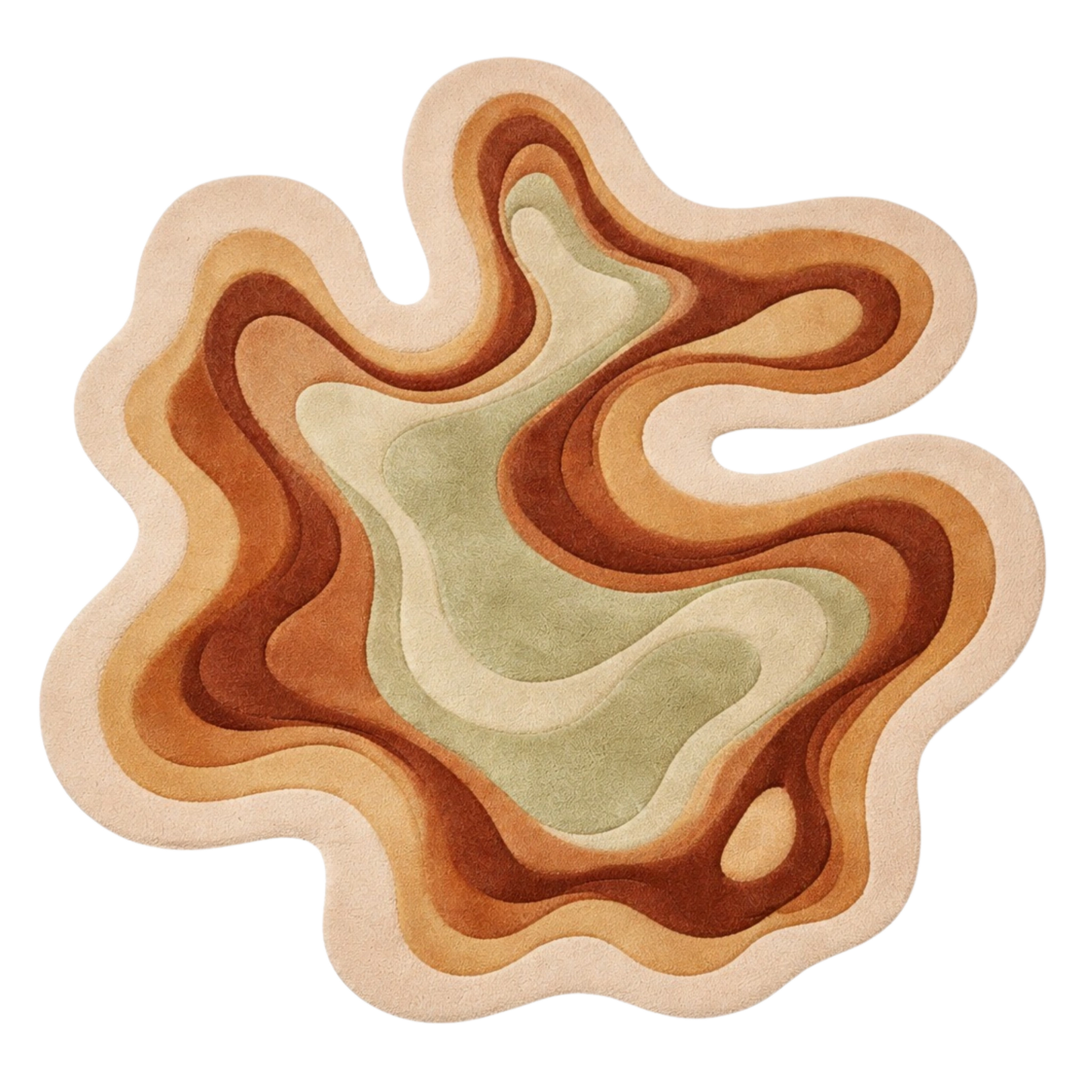 Abstract organic shape hand-tufted wool rug with layered contour design in warm earthy tones