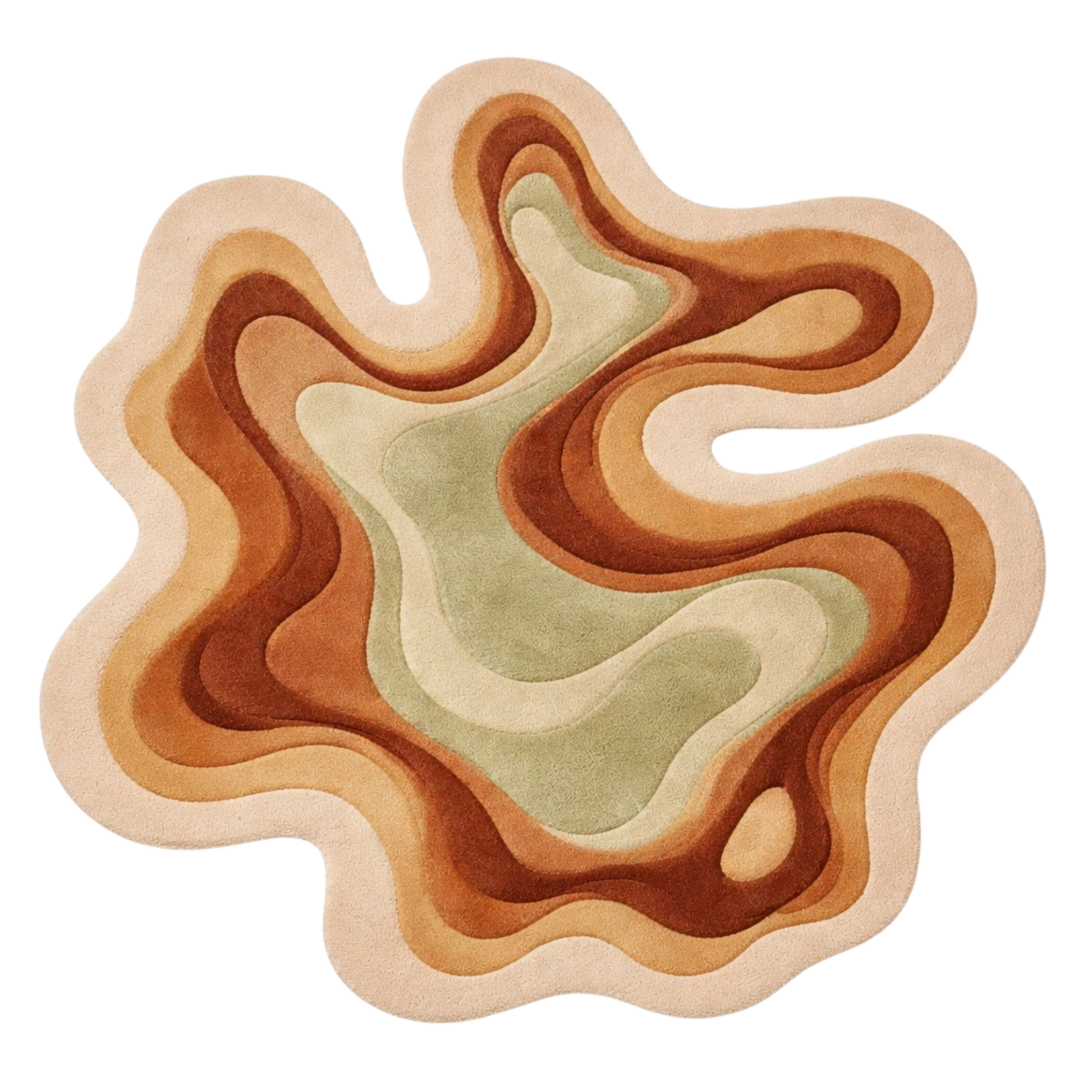 Abstract organic shape hand-tufted wool rug with layered contour design in warm earthy tones