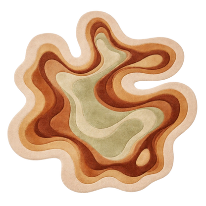 Abstract organic shape hand-tufted wool rug with layered contour design in warm earthy tones