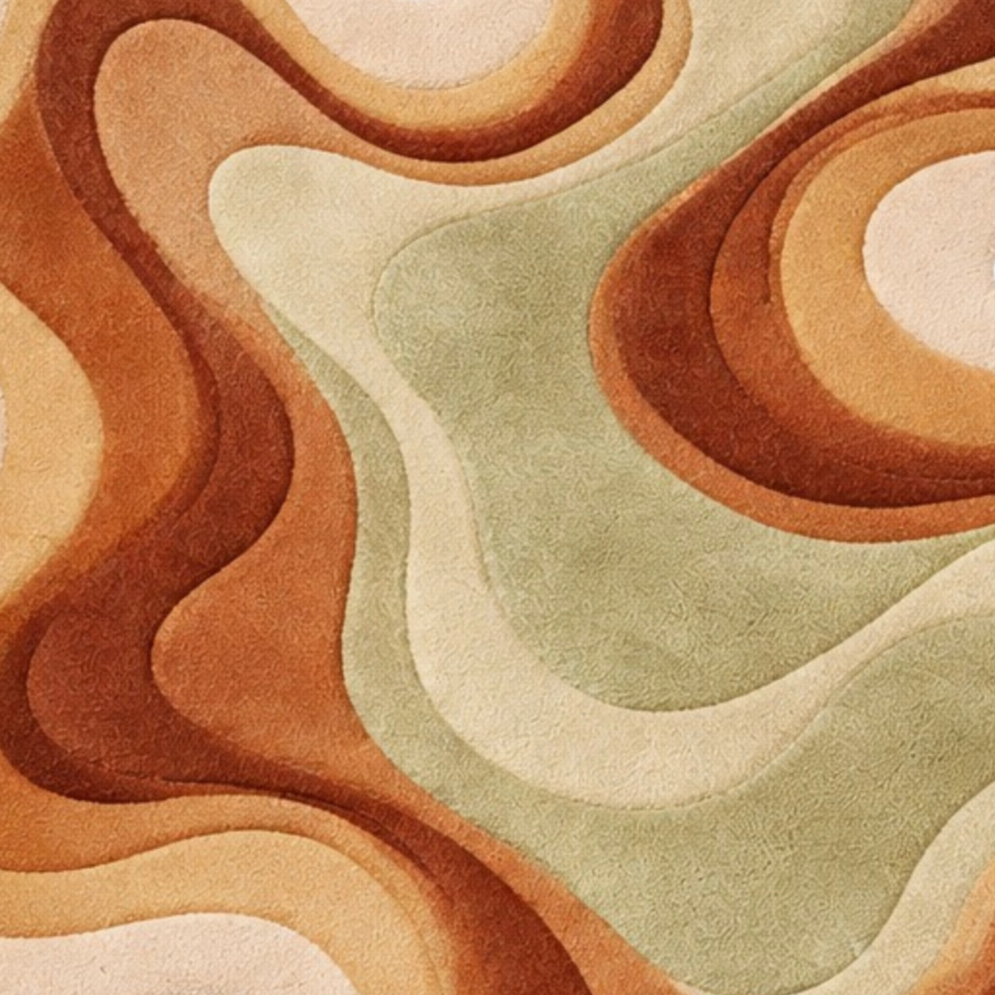 Retro-inspired abstract rug with sculpted layers and organic irregular shape