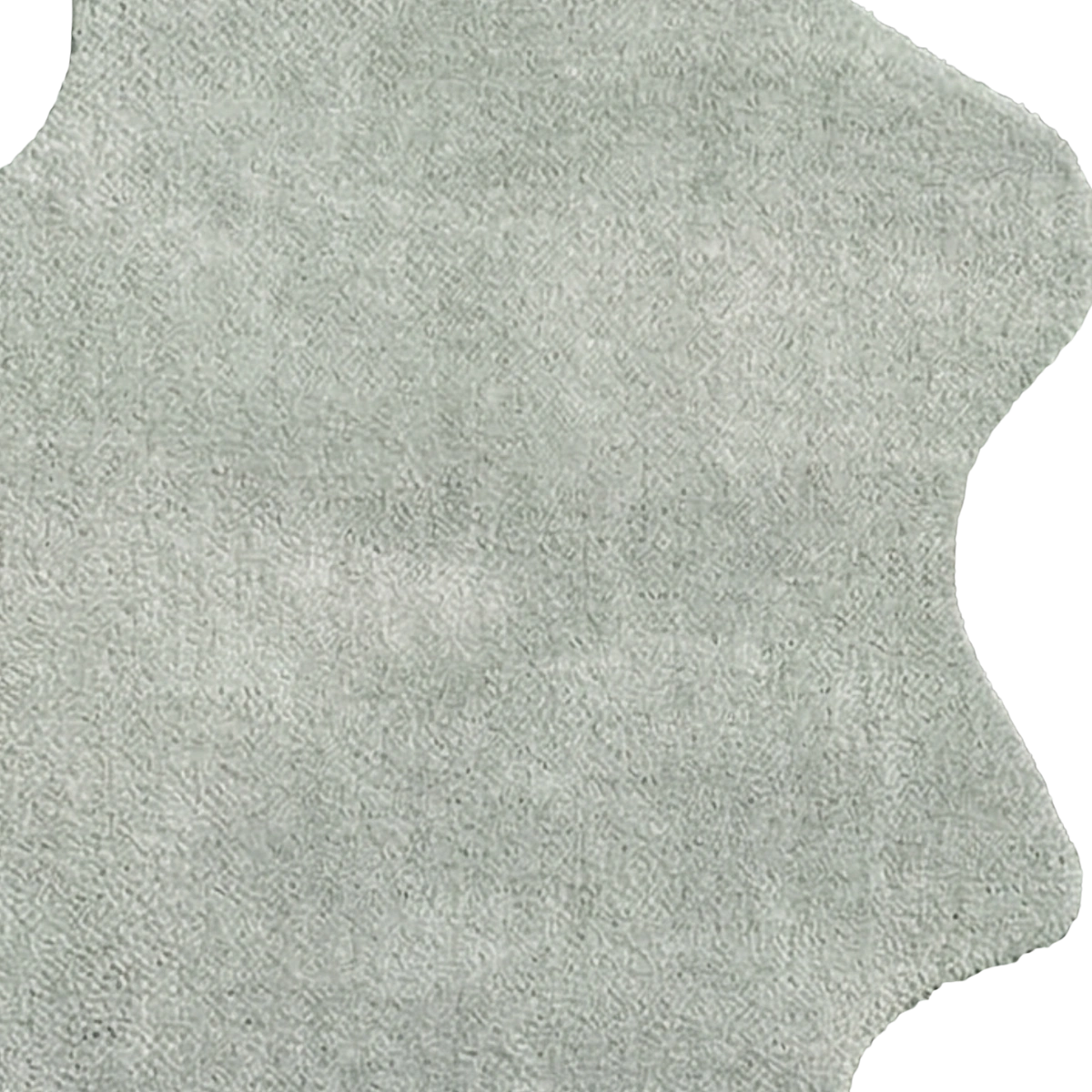A close-up of a light gray textured material swatch with a wavy cutout edge on a white background.