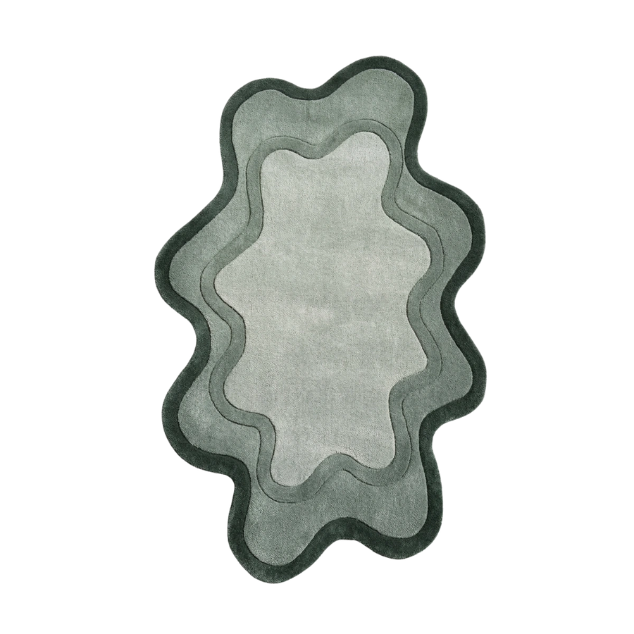 Sage Green Organic Oval Irregular Hand-Tufted Wool Area Rug