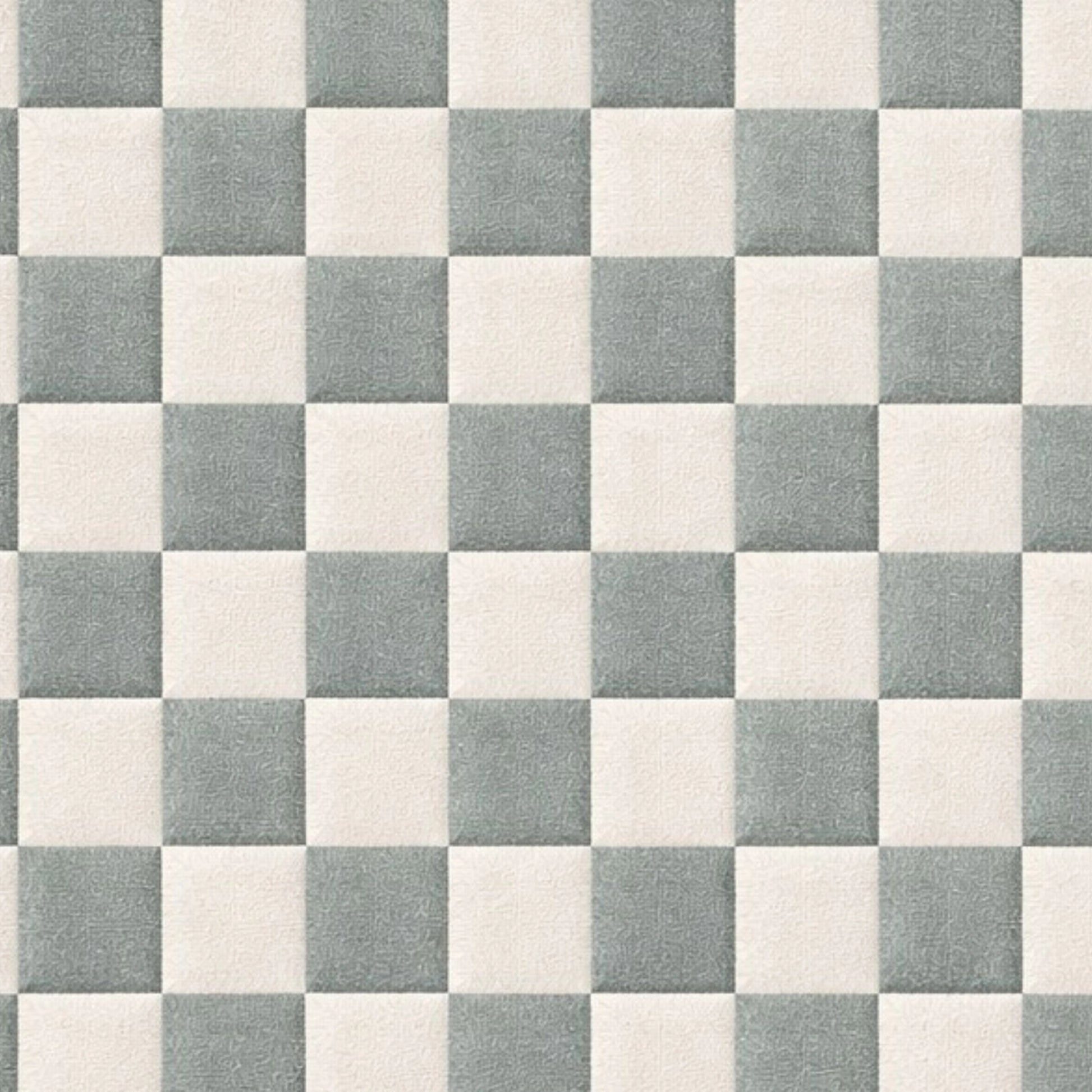 A close-up of a checkered pattern with alternating light gray and off-white squares, showing a soft fabric or carpet-like texture.