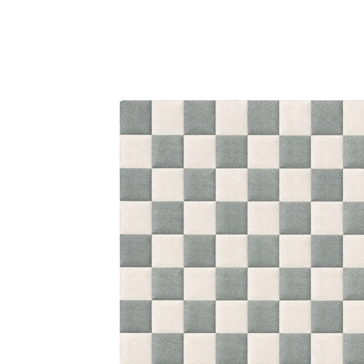 A close-up of a checkered pattern with alternating light gray and off-white squares, cropped on the right and bottom edges against a white background.