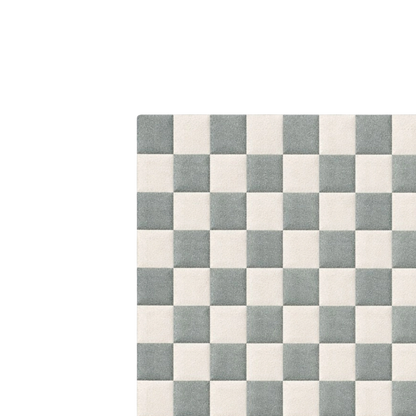 A close-up of a checkered pattern with alternating light gray and off-white squares, cropped on the right and bottom edges against a white background.
