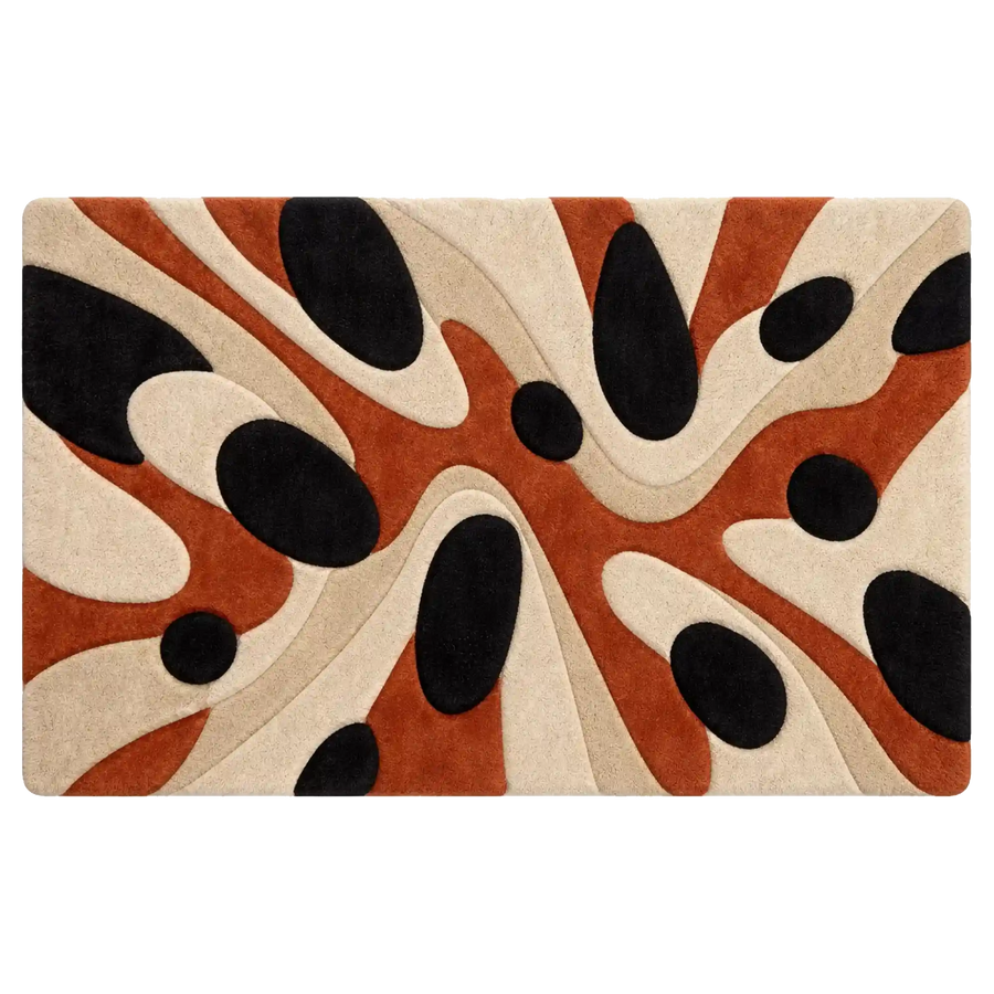 Terracotta, Ivory and Black Abstract Organic Hand-Tufted Wool Area Rug