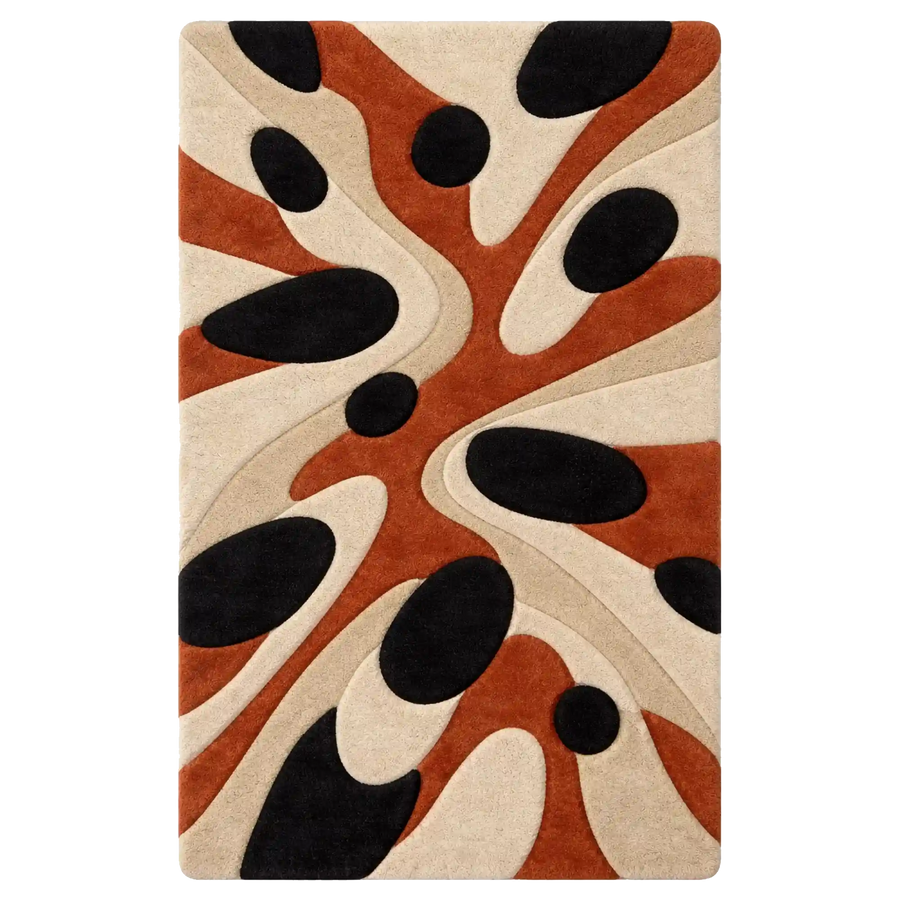 Terracotta, Ivory and Black Abstract Organic Hand-Tufted Wool Area Rug
