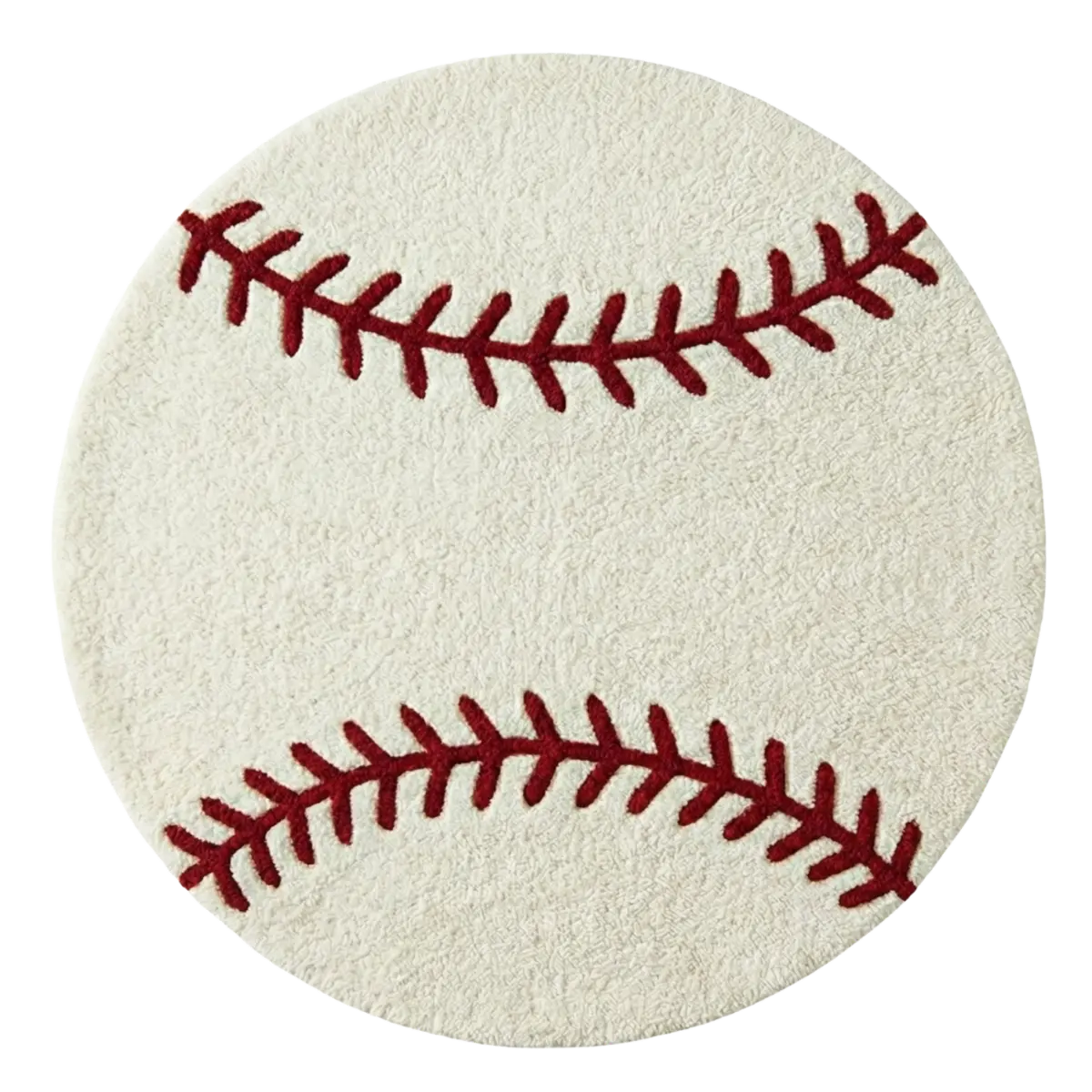 Round rug with a baseball design on a white background