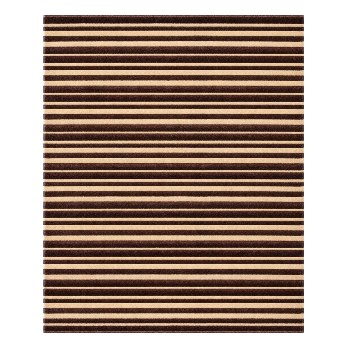 Rectangular rug with brown and beige striped pattern on a white background