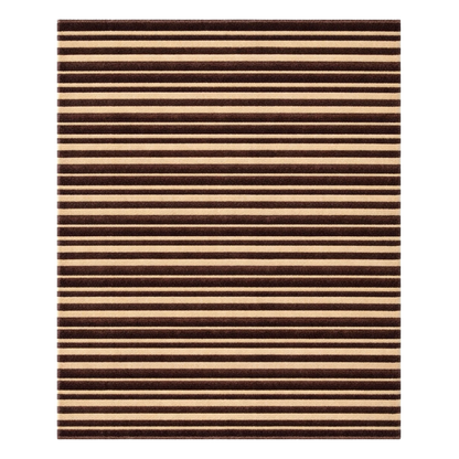 Rectangular rug with brown and beige striped pattern on a white background